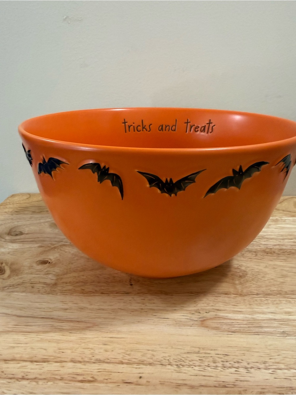 Rae Dunn Large Orange Mixing Bowl with Black Bat Accents